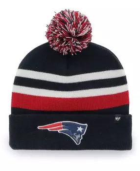Мужская темно-синяя вязаная шапка New England Patriots State Line с манжетами и помпоном '47 Brand