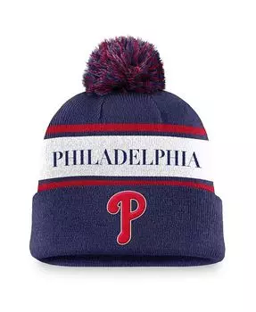 Мужская темно-синяя вязаная шапка Philadelphia Phillies Team в полоску с козырьком и помпоном Nike, синий