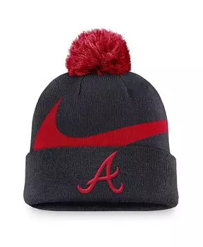 Мужская темно-синяя вязаная шапка с манжетами и помпоном Atlanta Braves Swoosh Peak Nike, синий