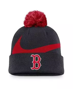 Мужская темно-синяя вязаная шапка с манжетами и помпоном Boston Red Sox Swoosh Peak Nike, синий