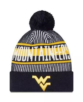 Мужская темно-синяя вязаная шапка с манжетами и помпоном в полоску с логотипом West Virginia Mountaineers New Era, синий