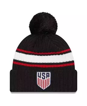 Мужская темно-синяя вязаная шапка с манжетами и помпоном USMNT New Era, синий