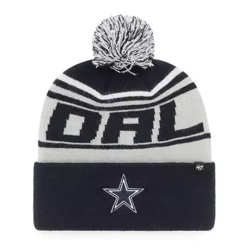 Мужская темно-синяя вязаная шапка с манжетами и помпоном Dallas Cowboys '47