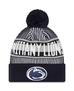 Мужская темно-синяя вязаная шляпа с логотипом Penn State Nittany Lions в полоску и манжетами с помпоном New Era, синий
