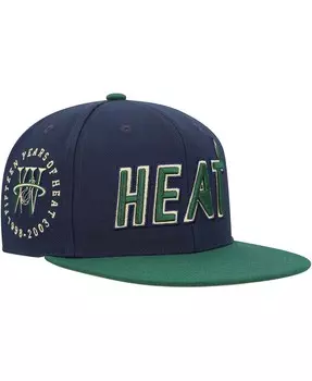 Мужская темно-синяя, зеленая облегающая шляпа Miami Heat 15th Anniversary Hardwood Classics Grassland Mitchell & Ness