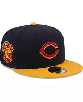 Мужская темно-синяя, золотистая приталенная шляпа Cincinnati Reds Primary Logo 59FIFTY New Era