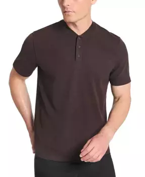 Мужская текстурированная хлопковая толстовка с воротником-бомбером Performance Henley Kenneth Cole, коричневый
