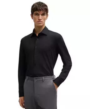 Мужская текстурированная классическая рубашка Performance Slim-Fit Hugo Boss, черный