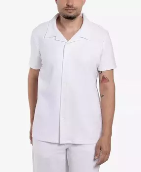 Мужская текстурированная рубашка на пуговицах с коротким рукавом и лагерным воротником SPRING + MERCER, белый