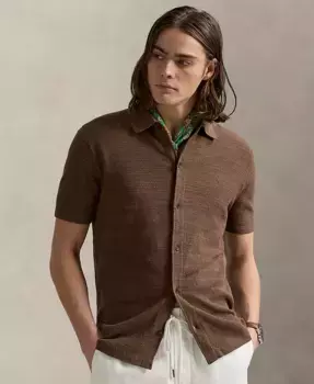 Мужская текстурированная рубашка-свитер из хлопка и льна Polo Ralph Lauren, мультиколор