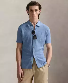 Мужская текстурированная рубашка-свитер из хлопка и льна Polo Ralph Lauren, синий