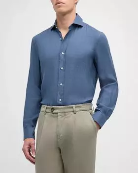 Мужская тканая спортивная рубашка удобного кроя Brunello Cucinelli, цвет Ocean Blue