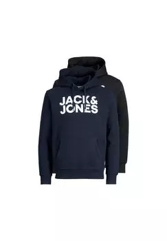 Мужская толстовка, 2 шт. - JJECORP LOGO SWEAT HOOD, пуловер, логотип JACK & JONES, цвет Schwarz Dunkelblau
