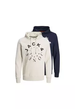 Мужская толстовка, 2 шт - JJWARRIOR SWEAT HOOD, пуловер, логотип JACK & JONES, цвет Blau/wei_