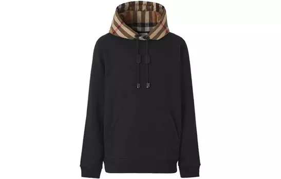 Худи Burberry Check Hood Cotton Blend, черный