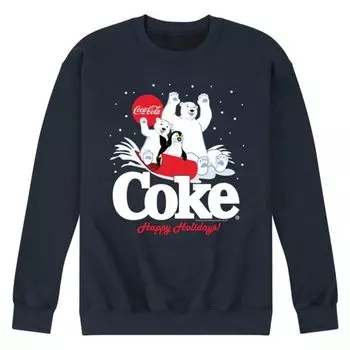 Мужская толстовка Coca-Cola с принтом "Счастливых праздников" и санками Licensed Character, синий