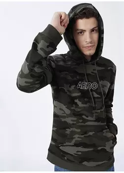 Мужская толстовка цвета хаки с воротником с капюшоном и принтом Aeropostale