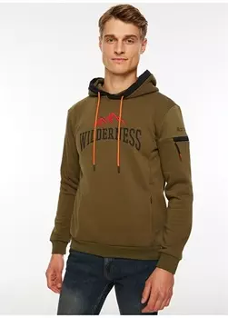 Мужская толстовка цвета хаки с воротником с капюшоном и принтом People By Fabrika