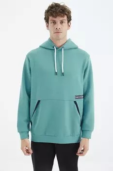 Мужская толстовка цвета морской волны с капюшоном и потайным карманом TOMMYLIFE