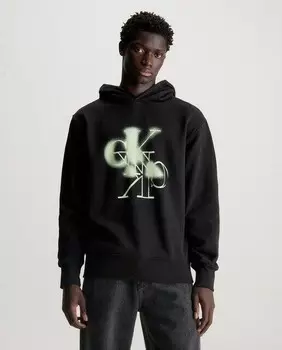 Мужская толстовка из хлопкового флиса с капюшоном и логотипом Calvin Klein Jeans, черный
