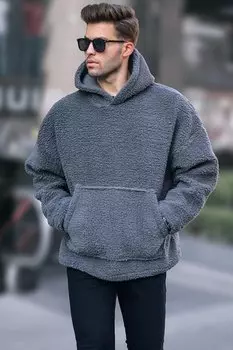 Мужская толстовка из плюша дымчатого цвета 6160 MADMEXT, копченый