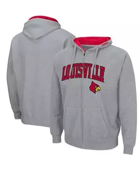 Мужская толстовка louisville cardinals arch and logo 3.0 с капюшоном во всю длину и молнией серого меланжевого цвета Colosseum, мульти