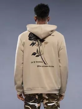 Мужская толстовка Manfinity EMRG со слоганом и цветочным принтом, карманом-кенгуру, шнурком, хаки