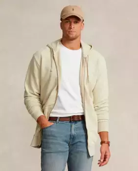 Мужская толстовка на молнии и капюшоне больших размеров Polo Ralph Lauren, бежевый