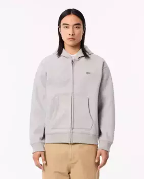 Мужская толстовка на молнии и кармане-кенгуру серого цвета Lacoste, светло-серый