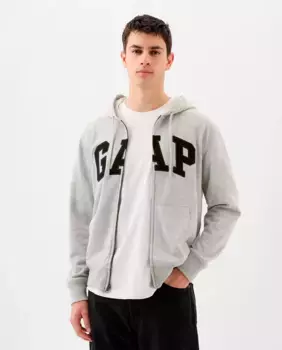 Мужская толстовка на молнии, капюшоне и кармане-кенгуру Gap, светло-серый