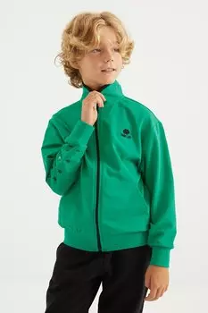 Мужская толстовка на молнии с базовым воротником-стойкой морского цвета стандартного кроя и вышивкой TOMMYLIFE