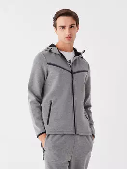 Мужская толстовка на молнии с капюшоном и длинными рукавами LCW Active, светло-серый меланж