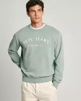 Мужская толстовка, окрашенная в готовом виде, с принтом логотипа Pepe Jeans, светло-зеленый