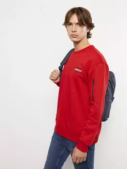 Мужская толстовка оверсайз с круглым вырезом и длинным рукавом с принтом LCW Casual