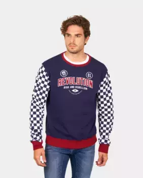 Мужская толстовка Revolution из органического хлопка без капюшона Skull Rider, темно-синий