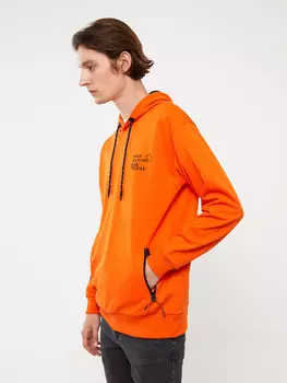 Мужская толстовка с длинным рукавом и принтом LCW Casual, яркий оранжевый