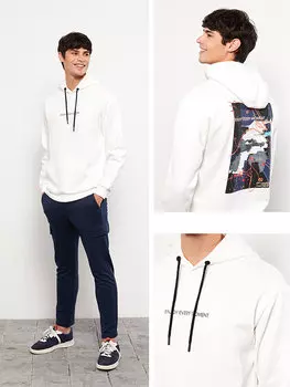 Мужская толстовка с длинным рукавом и принтом LCW Casual, от белого