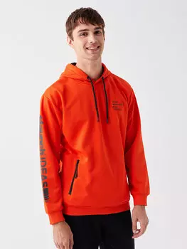 Мужская толстовка с длинным рукавом и принтом LCW Casual, яркий оранжевый