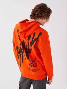 Мужская толстовка с длинным рукавом и принтом LCW Casual, яркий оранжевый
