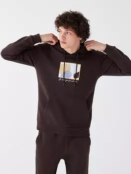Мужская толстовка с длинным рукавом и принтом LCW Casual, темно коричневый