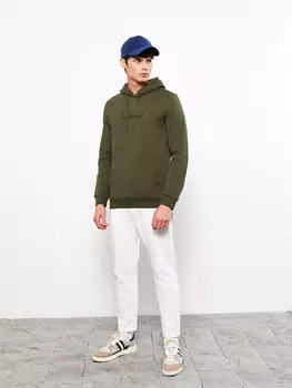 Мужская толстовка с длинным рукавом и принтом LCW Casual, темный хаки