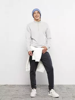 Мужская толстовка с длинным рукавом и воротником-стойкой LCW Casual, светло-серый