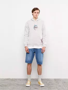 Мужская толстовка с длинным рукавом с принтом «Рик и Морти» LCW Casual, светло-серый