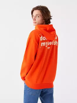 Мужская толстовка с длинными рукавами и принтом оверсайз LCW Casual, яркий оранжевый