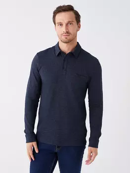 Мужская толстовка с длинными рукавами и воротником-поло LCWAIKIKI Classic, темно-синий жаккард