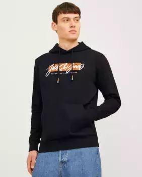 Мужская толстовка с длинными рукавами и вышивкой спереди Jack & Jones, черный