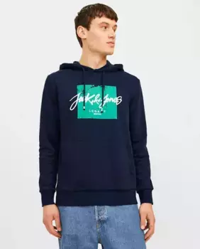 Мужская толстовка с длинными рукавами и вышивкой спереди Jack & Jones, темно-синий