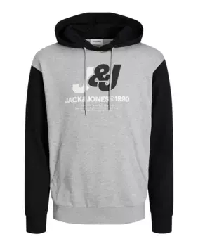 Мужская толстовка с длинными рукавами и вышивкой спереди Jack & Jones, светло-серый