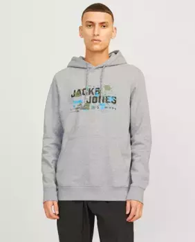 Мужская толстовка с длинными рукавами и вышивкой спереди Jack & Jones, светло-серый