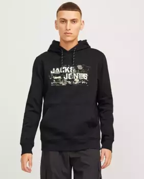 Мужская толстовка с длинными рукавами и вышивкой спереди Jack & Jones, черный